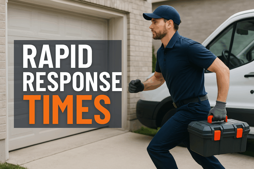 Rapid garage door emergency response service by Apex Garage Door Service technician arriving for urgent repair